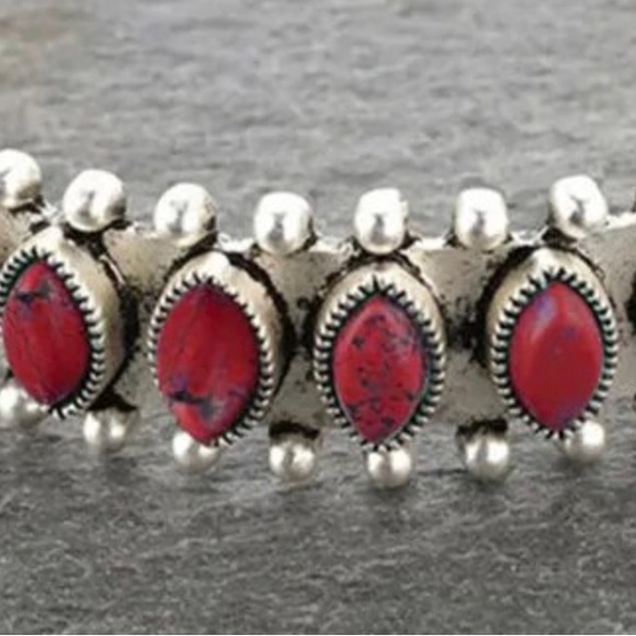 TIBETAN ETCHED SILVER BRACELET W/TURQUOISE /BLUE AGATE/ CORAL/OPAL STONES - Picture 9 of 12